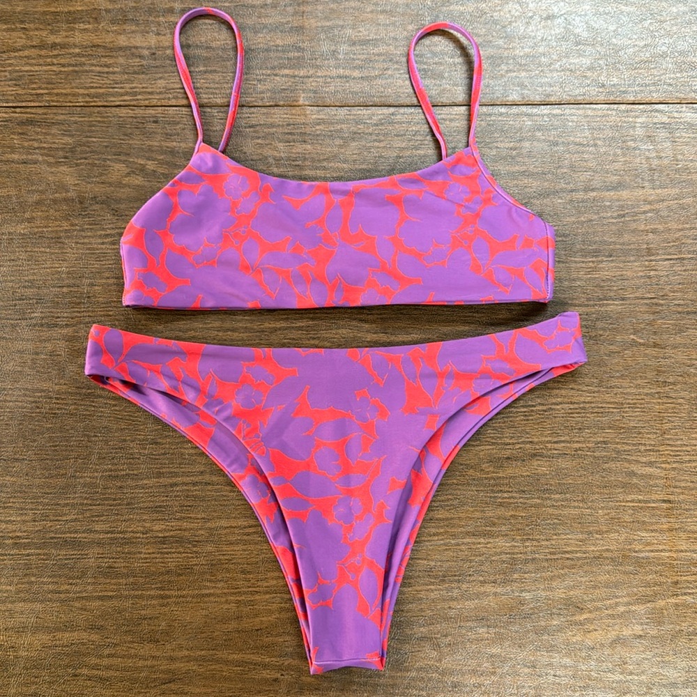 Skatie Purple and Red Floral Two-Piece Bikini